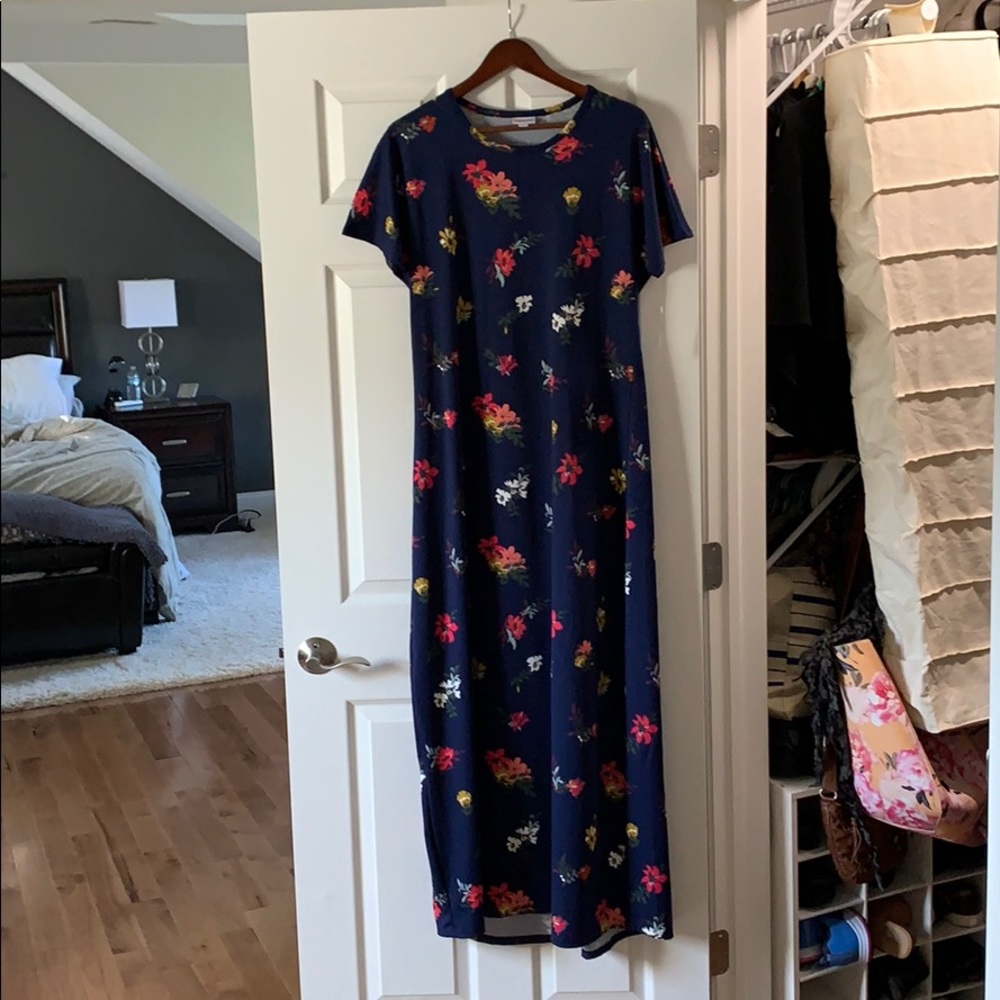 Navy Blue Floral Print Lularoe Maria